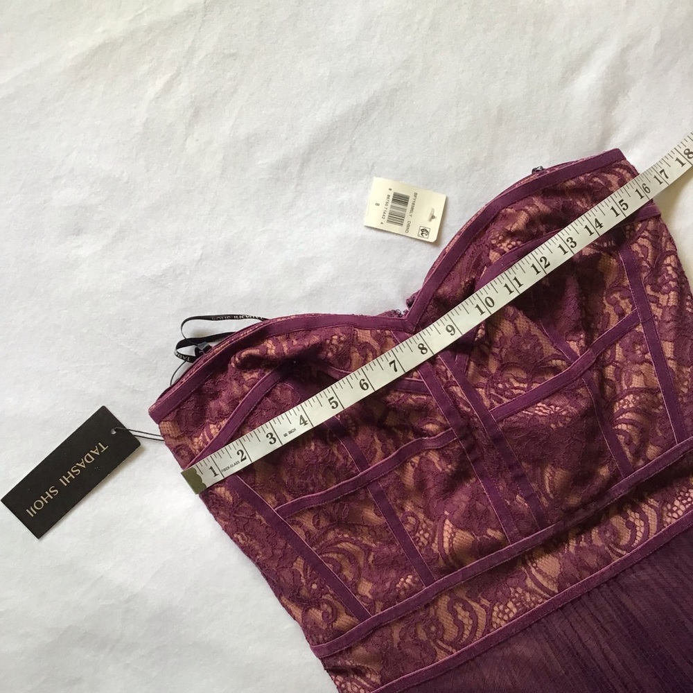 Tadashi  shoji strapless lace dress gown burgundy - Picture 9 of 11
